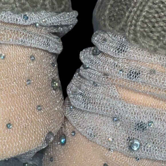 SXY l Elegant Silver Arm Sleeves Shimmery & Sheer, Gray Fuzzy, Fingerless Gloves - Picture 5 of 13